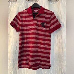 Express Men's Red Striped Pique Polo Shirt-Size L